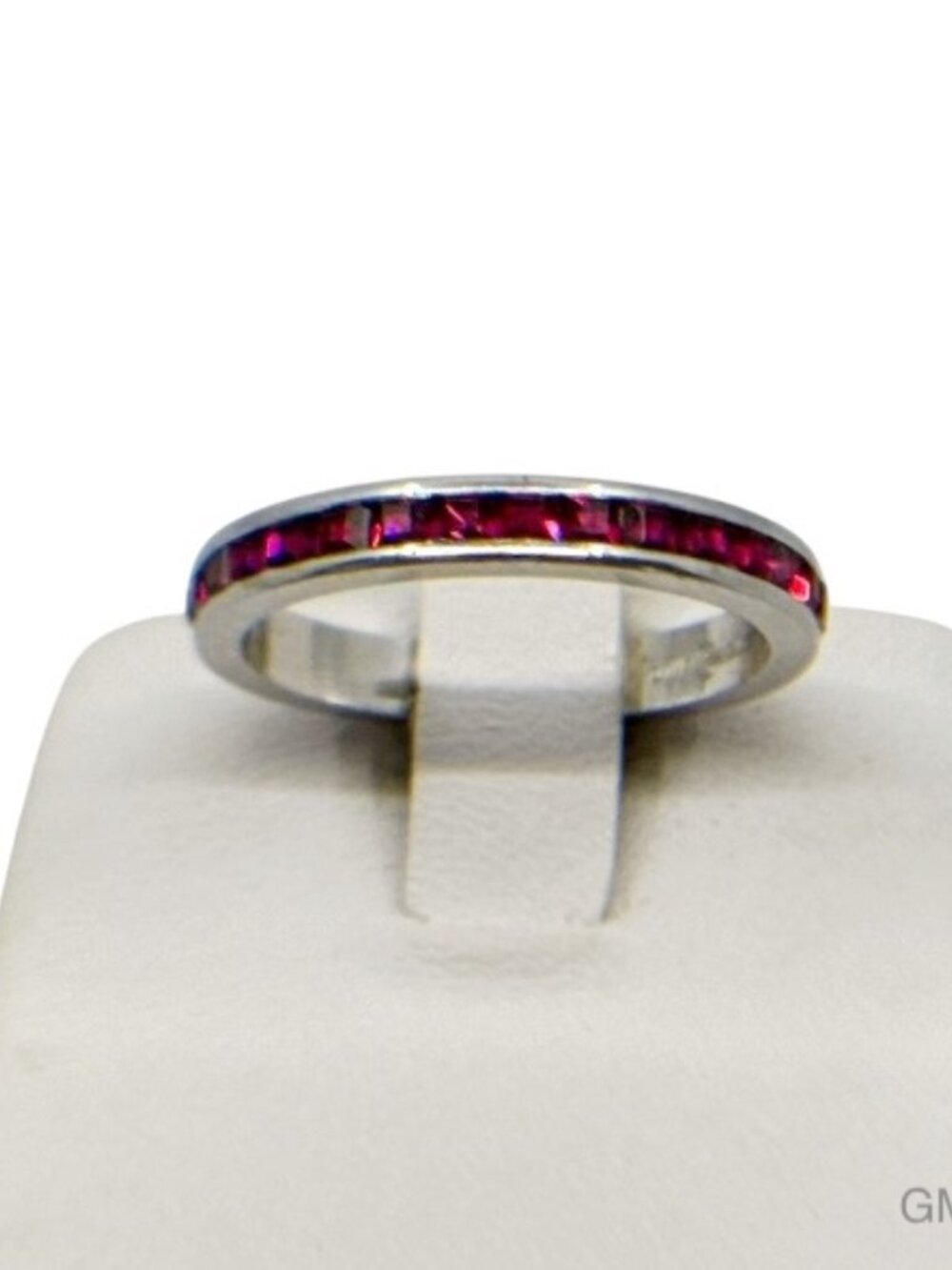 vintage sterling silver ruby rhinestone band ring - GM315